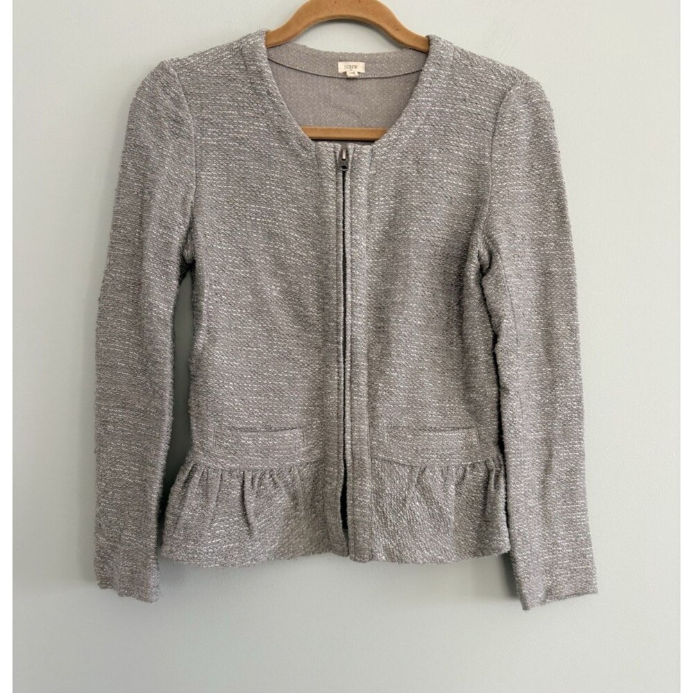 J. Crew Women's Size XS Peplum Jacket Blazer Gray Tweed Boucle Zipper
